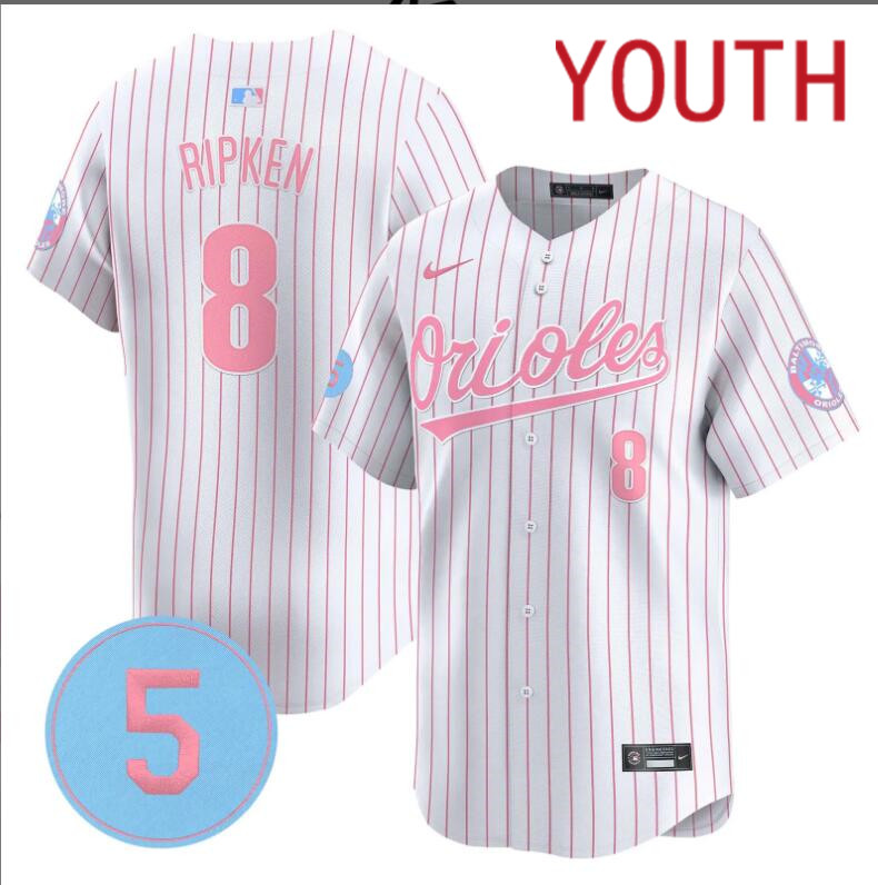 Youth  Baltimore Orioles #8 Ripken white with red strips 2024 Nike MLB jersey->youth nfl jersey->Youth Jersey
